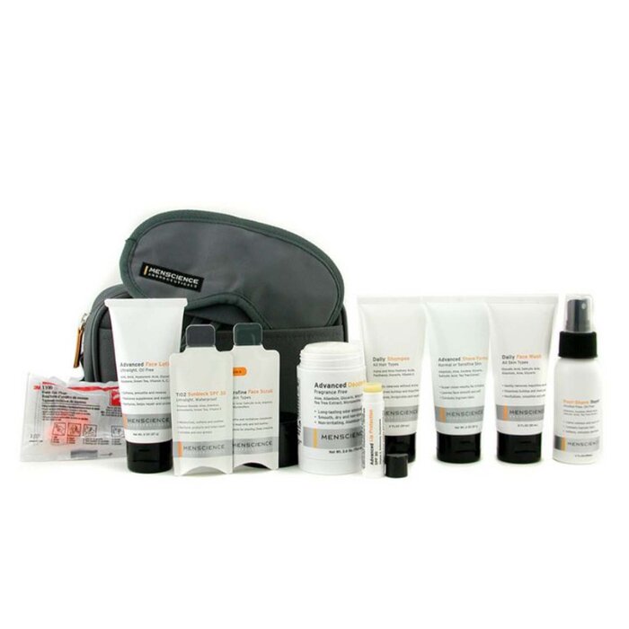 Menscience Travel Kit: Face Wash + Lotion + Shave Formula + Post-Shave Repair + Shampoo + Deodorant + Lip Protection + Eye Mask + Ear Plugs + Bag 9pcs+1bagProduct Thumbnail