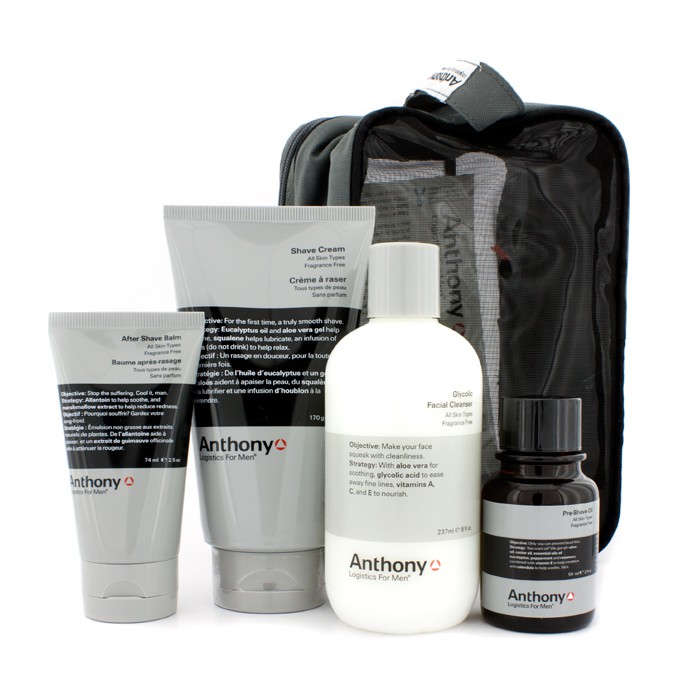 Anthony Logistics For Men The Perfect Shave Kit (Box Slightly Damaged): Cleanser + Pre-Shave Oil + Shave Cream + After Shave Cream + Bag 4pcs+1bagProduct Thumbnail