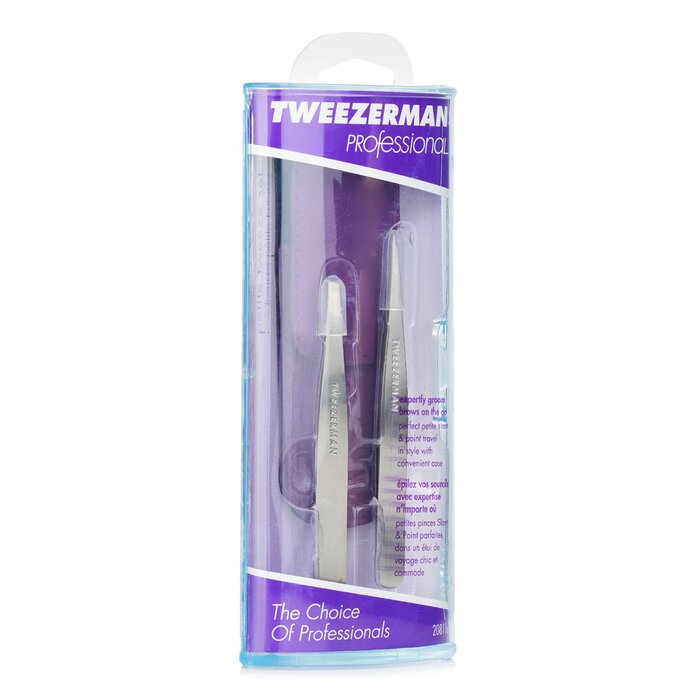 Tweezerman Профессиональный Мини Набор Пинцетов: Скошенный Пинцет + Заостренный Пинцет 2pcsProduct Thumbnail