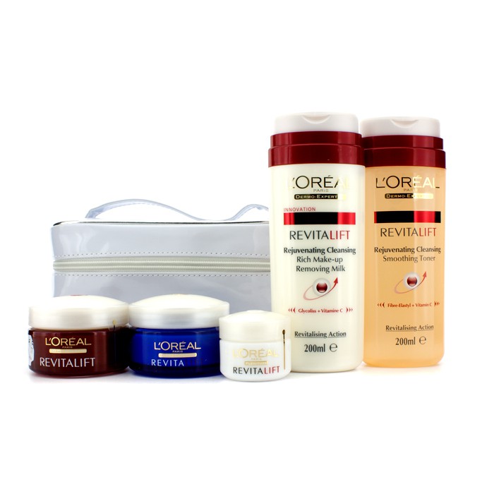 L'Oreal Ревиталифт Укрепляющая Программа против Морщин: Тоник + Молочко для Снятия Макияжа + Ночной Крем + Крем для Шеи + Крем для Век + Сумка 5pcs+1bagProduct Thumbnail