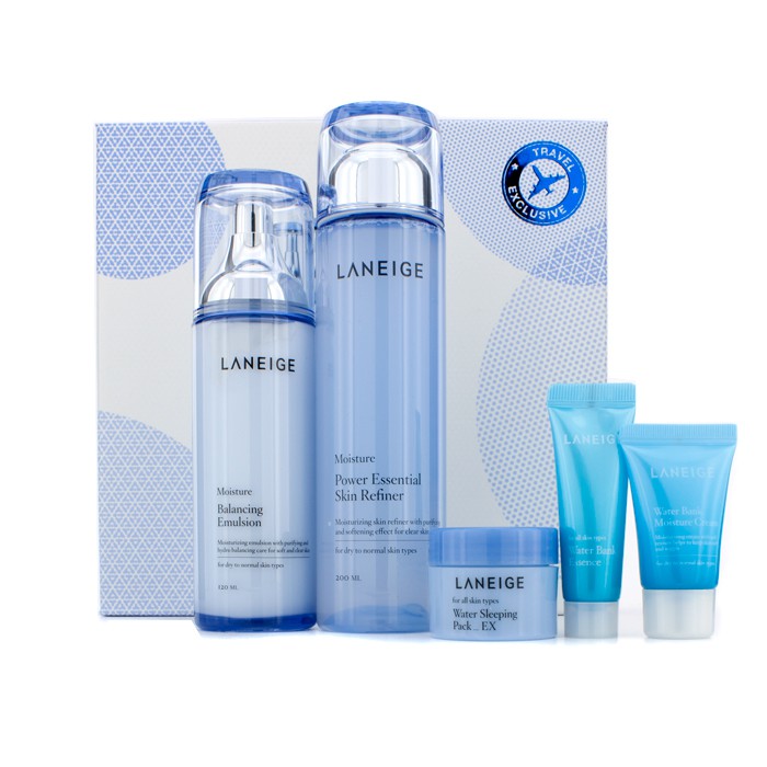 Laneige New Basic Duo Set (Moisture, Travel Exclusive): Skin Refiner + Emulsion + Sleeping Pack + Essence + Moisture Cream 5pcsProduct Thumbnail