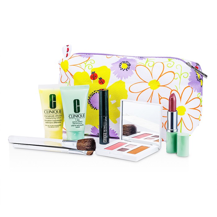 Clinique Travel Set: 7 Day Scrub + DDML + Makeup Palette (Pink Slate) + Mascara + Lipstick + 2x Brush + 2x Bag 7pcs+2bagsProduct Thumbnail