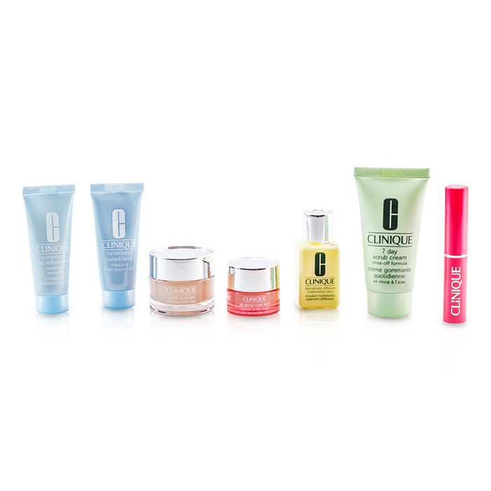 Clinique Travel Set: 7 Day Scrub + DDML + Moisture Surge + Eye Cream + Turnaround Concentrate + Turnaround Mask + Lipstick (Flirty Honey) + Bag 7pcs+1bagProduct Thumbnail