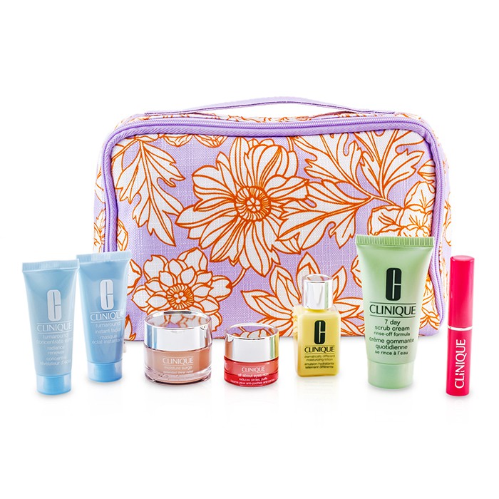 Clinique Travel Set: 7 Day Scrub + DDML + Moisture Surge + Eye Cream + Turnaround Concentrate + Turnaround Mask + Lipstick (Flirty Honey) + Bag 7pcs+1bagProduct Thumbnail
