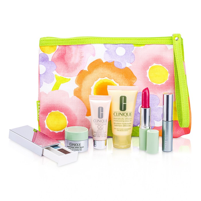 Clinique Travel set: DDML+ + CC Cream + Repairwear Eye Cream + Eye Shadow Duo #38 & #03 + Mascara + Lipstick (Glazed Berry) + Bag 6pcs+1bagProduct Thumbnail