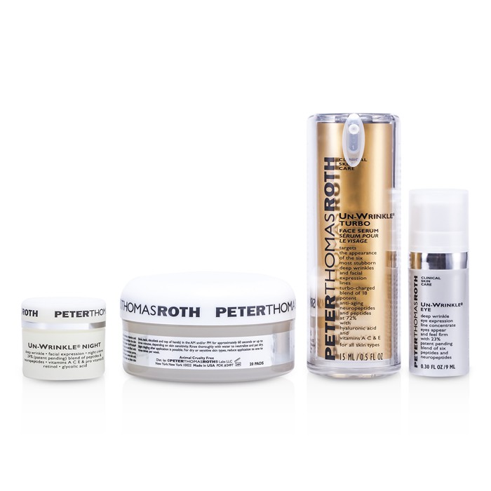 Peter Thomas Roth Kit Un-Wrinkle: Almohadillas Peel 20almohadillas + Turbo Suero Facial 15ml/0.5oz + Crema de Noche 8g/0.3oz + Concentrado de Ojos 9ml/0.3oz 4pcsProduct Thumbnail