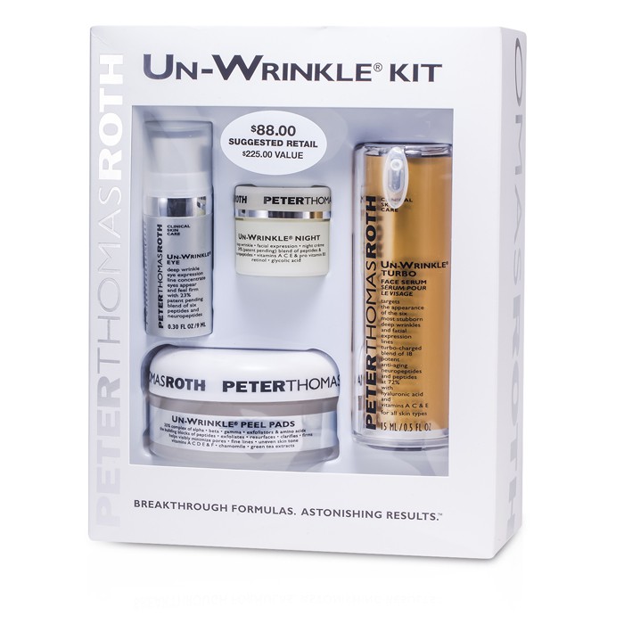 Peter Thomas Roth Kit Un-Wrinkle: Almohadillas Peel 20almohadillas + Turbo Suero Facial 15ml/0.5oz + Crema de Noche 8g/0.3oz + Concentrado de Ojos 9ml/0.3oz 4pcsProduct Thumbnail