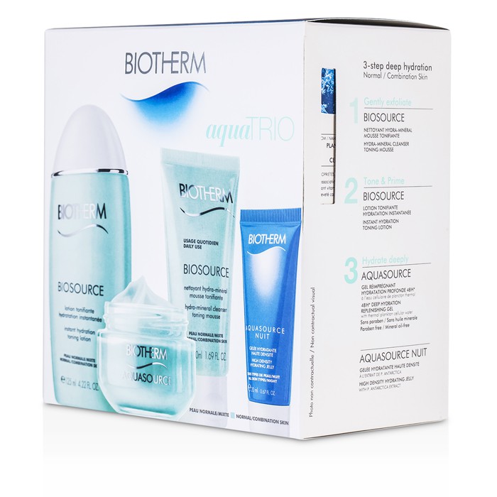 Biotherm Aqua Trio Set: Aquasource Gel 50ml + Toning Lotion 125ml + Hydrating Jelly 20ml + Biosource Cleansing Gel 50ml 4pcsProduct Thumbnail