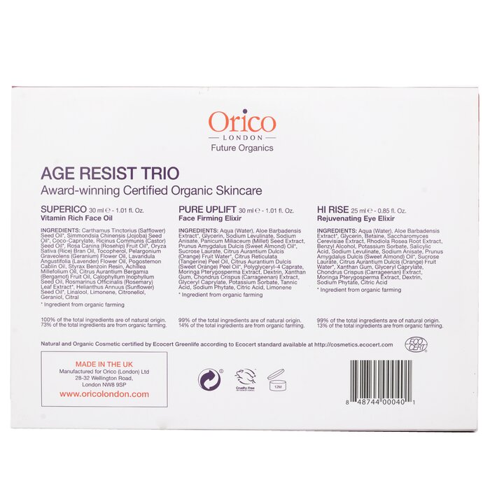 Orico London Sada proti stárnutí Age Resist Trio: obličejový olej 30ml/1.01oz + zpevňující elixír 30ml/1.01oz + oční elixír 25ml/0.85oz 3pcsProduct Thumbnail