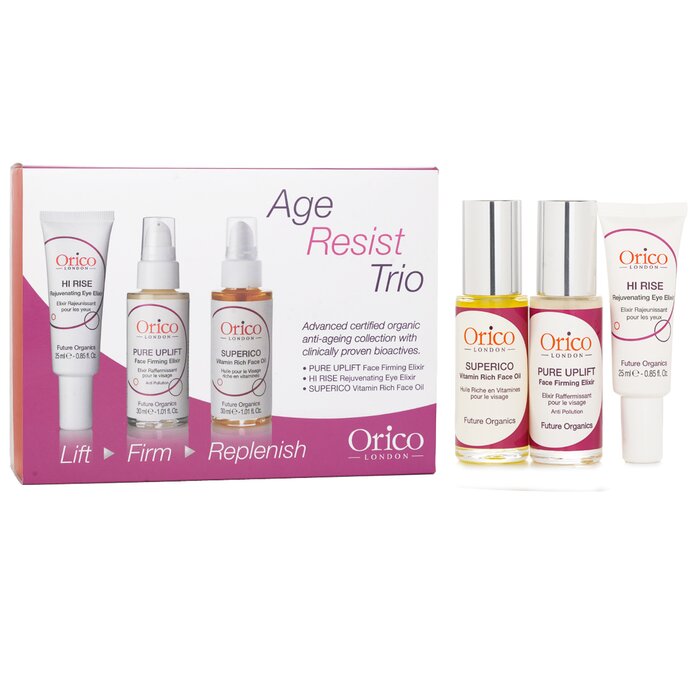 Orico London Sada proti stárnutí Age Resist Trio: obličejový olej 30ml/1.01oz + zpevňující elixír 30ml/1.01oz + oční elixír 25ml/0.85oz 3pcsProduct Thumbnail