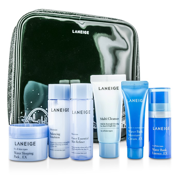 Laneige Travel Set: Cleanser20ml + Skin Refiner25ml + Emulsion25ml + Bank Essence10ml + Moisture Cream10ml + Sleep Pack15ml 6pcs+1bagProduct Thumbnail