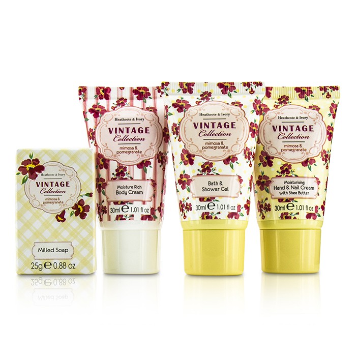 Heathcote & Ivory Vintage Mimosa & Pomegranate Weekend Travel Kit: Shower Gel 30ml/1.01oz + Body Cream 30ml/1.01oz + Hand Cream 30ml/1.01oz + Soap 25g/0.88oz 4pcsProduct Thumbnail