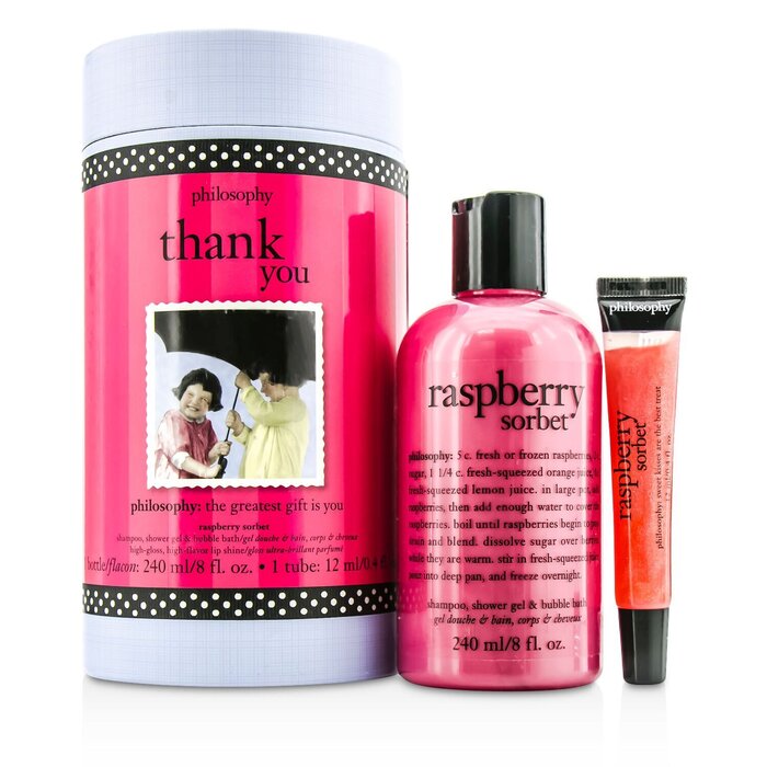 Philosophy Thank You Set: Raspberry Sorbet Shampoo, Shower Gel & Bubble Bath 240ml + Lip Shine 12ml 2pcsProduct Thumbnail