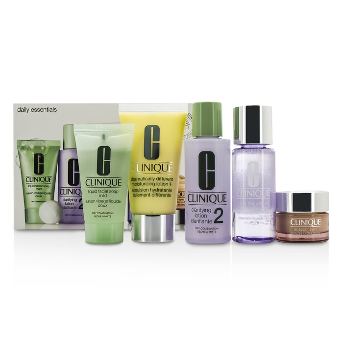 Clinique Daily Essentials Set (Dry Combination): All About Eyes 15ml + Liquid Soap 30ml + MakeUp Remover 50ml + Clarifying Lotion 2 60ml + DDML+ 50ml 5pcsProduct Thumbnail