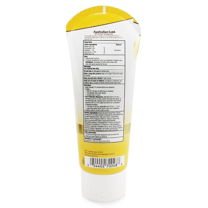 Australian Gold Sheer Coverage Faces Sunscreen Broad Spectrum SPF 45 88ml/3ozProduct Thumbnail