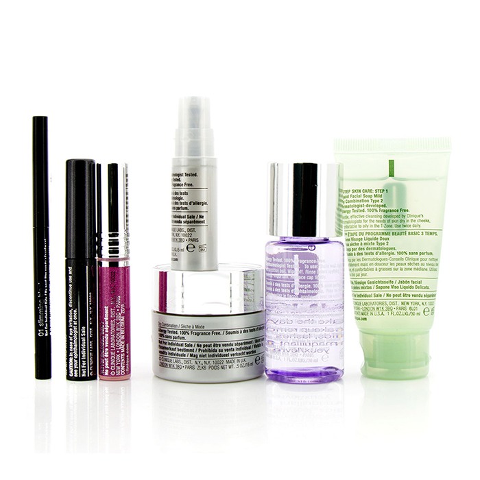 Clinique Travel Set: Make Up Remover+Liquid Facial Soap+Cream+Eye Treatment+Skinny Stick+Mascara+Lip Gloss+Bag 7pcs+1bagProduct Thumbnail