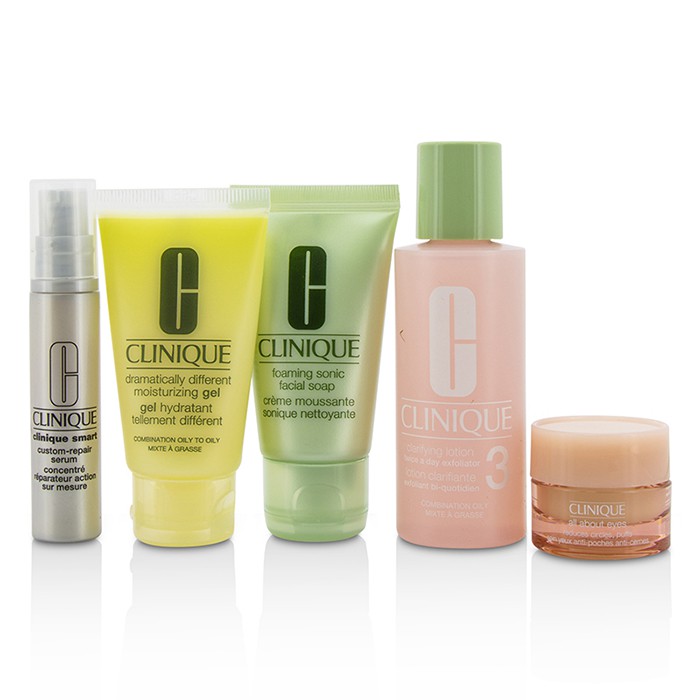 Clinique Travel Set: Facial Soap 30ml + Lotion 3 60ml + DDMG 30ml + Serum 10ml + All About Eyes 7ml + Bag 5pcs+1bagProduct Thumbnail