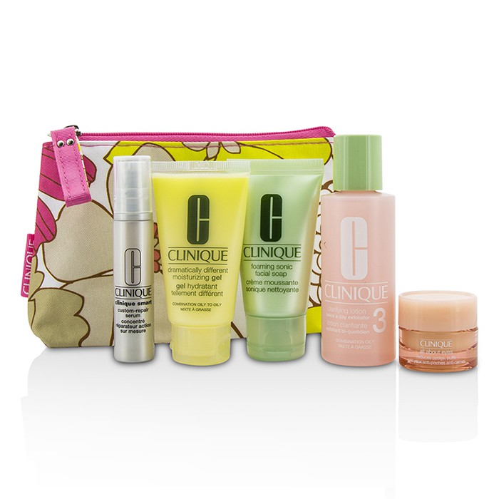 Clinique Travel Set: Facial Soap 30ml + Lotion 3 60ml + DDMG 30ml + Serum 10ml + All About Eyes 7ml + Bag 5pcs+1bagProduct Thumbnail