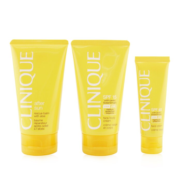 Clinique Summer In Clinique Coffret: Crema Facial SPF 40 50ml+ Crema Facial/Corporal SPF 15 150ml + Bálsamo Con Áloe Rescate Para Después del Sol 150ml 4pcsProduct Thumbnail