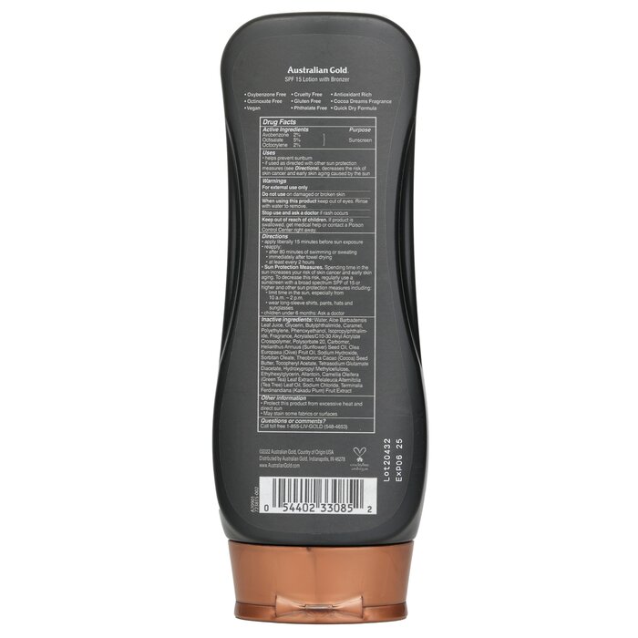 Australian Gold Lotion Suncreen With Bronzers SPF 15 מסנן קרינה עם ברונזר 237ml/8ozProduct Thumbnail