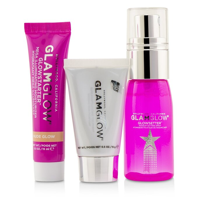 Glamglow Glamglow On The Go Set: Supermud Clearing Treatment 15g/0.5oz + GlowStarter Mega Illuminating Moisturizer - Nude Glow 15ml/0.5oz + GlowSetter Makeup Setting Spray 28ml/0.95oz 3pcsProduct Thumbnail