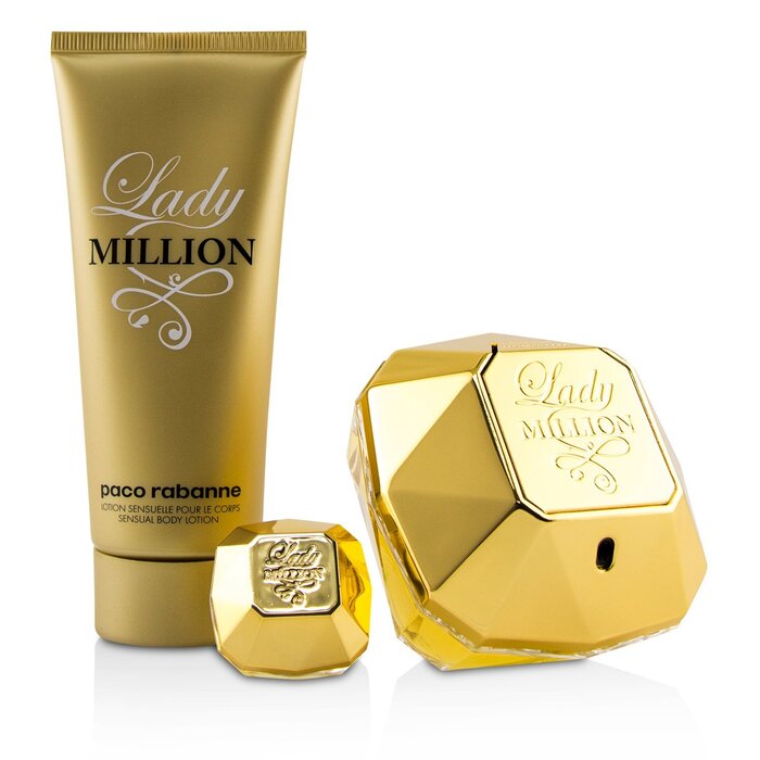 Paco Rabanne Lady Million Coffret: Eau De Parfum Spray 80ml/2.7oz + Eau De Parfum Splash 5ml/0.17oz + Sensual Body Lotion 100ml/3.4oz 3pcsProduct Thumbnail