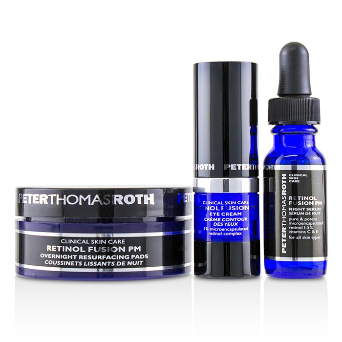 Peter Thomas Roth Kit Retinol Fusion PM Power Trio: Almohadillas Resurgidoras Para la Noche 20 Almohadillas + Suero de Noche 12ml/0.4oz + Crema de Ojos 7ml/0.24oz 3pcsProduct Thumbnail