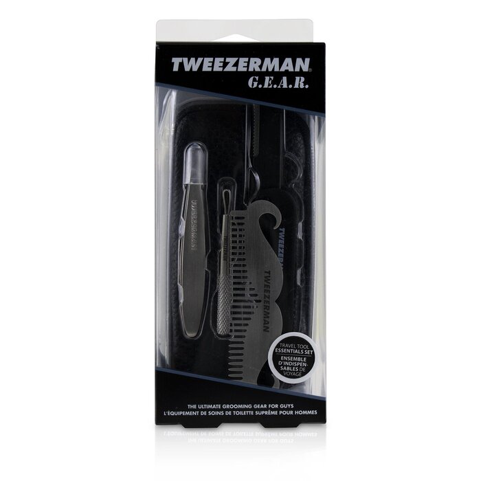Tweezerman G.E.A.R. Travel Tool Essentials Set: Mini Slant Tweezer + Mini Skin Care Tool + Moustache Comb + Precision Folding Razor + Bag 4pcs+1 BagProduct Thumbnail
