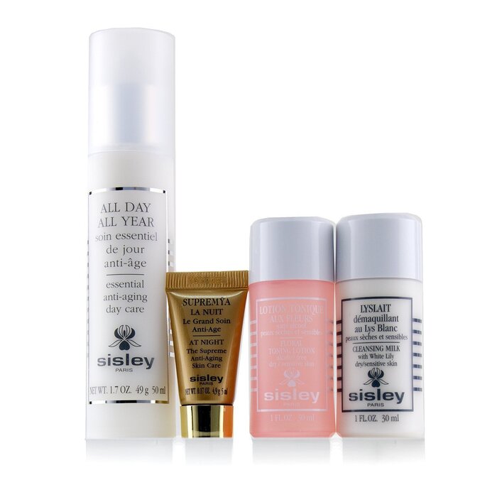 Sisley برنامج مقاومة آثار التقدم بالسن الأساسية All Day All Year: All Day All Year 50مل + حليب منظف 30مل + غسول تونر زهري 30مل + Supremya At Night 5مل 4pcsProduct Thumbnail