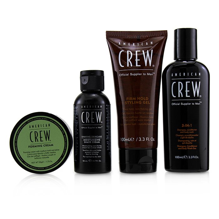 American Crew Kit de Aseo de Viaje: Champú 3-en-1, Acondicionador & Gel de Ducha 100ml + Crema de Ageitar 50ml + Gel de Peinar 100ml + Crema Espumosa 50g 4pcs+1bagProduct Thumbnail