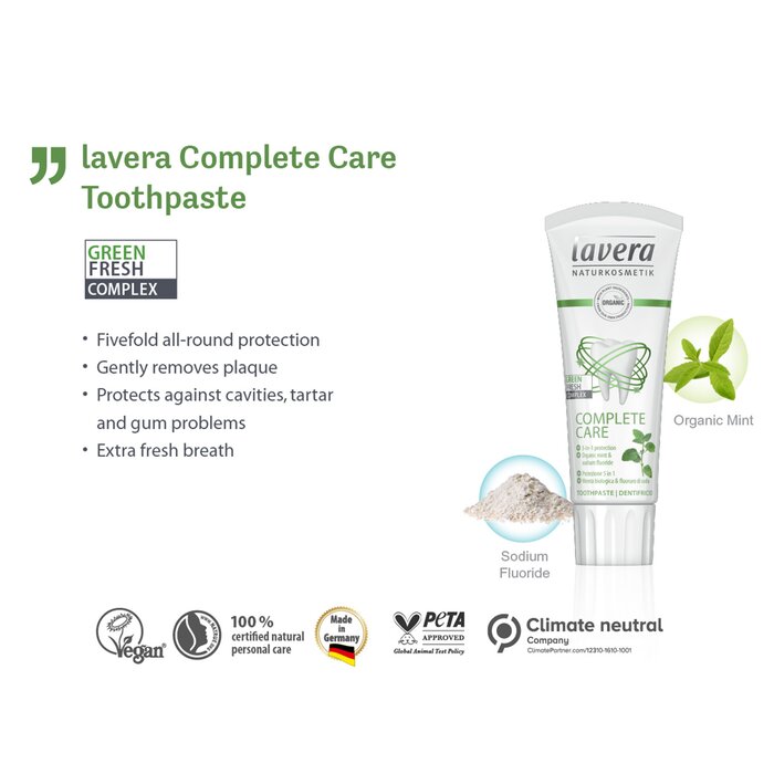 Lavera Toothpaste (Complete Care) - With Organic Mint & Sodium Fluoride  75ml/2.5ozProduct Thumbnail