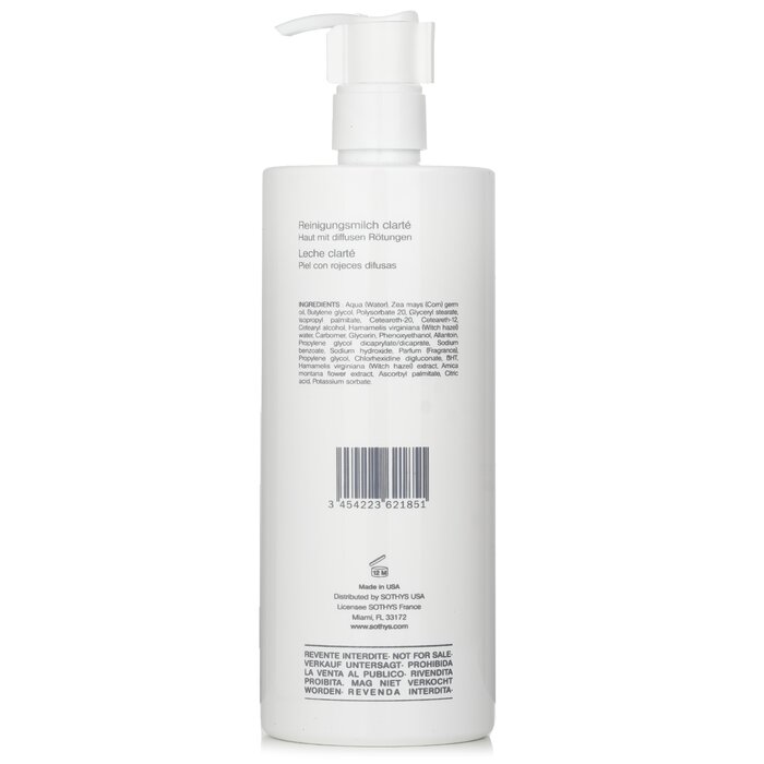 Sothys Clarity Cleansing Milk - For Skin With Fragile Capillaries , With Witch Hazel Extract - תחליב לניקוי העור עבור עור עם נימים עדינים, מכיל הממליס(גודל מכון) 500ml/16.9ozProduct Thumbnail