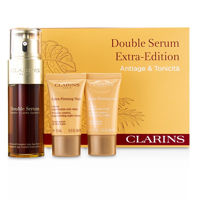 Clarins Double Serum Extra-Edition Set: Double Serum 50 מ&quot;ל + Extra-Firming Day Cream 15 מ&quot;ל + Extra-Firming Night Cream 15 מ&quot;ל - סט סרום מרוכז 3pcsProduct Thumbnail