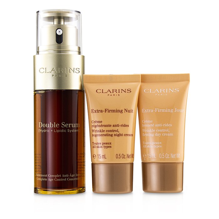 Clarins Double Serum Extra-Edition Set: Double Serum 50 מ&quot;ל + Extra-Firming Day Cream 15 מ&quot;ל + Extra-Firming Night Cream 15 מ&quot;ל - סט סרום מרוכז 3pcsProduct Thumbnail