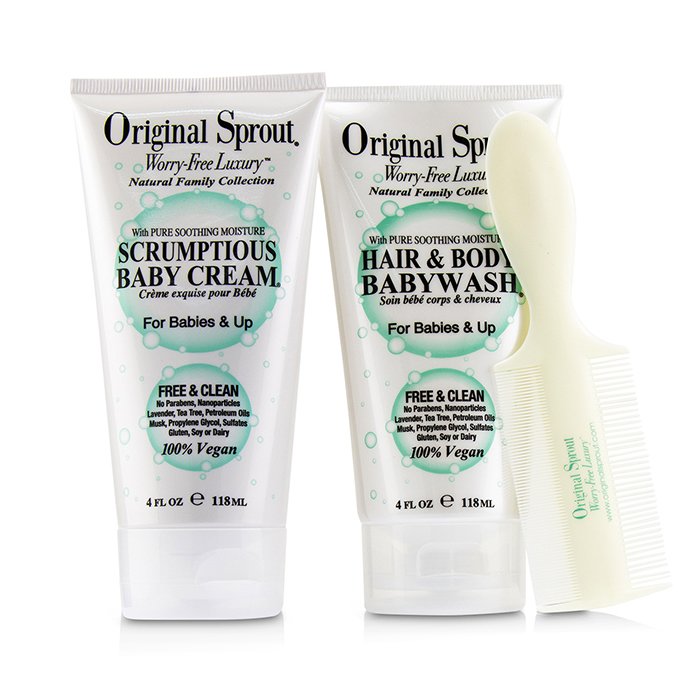 Original Sprout Baby's First Bath Kit: 1x Hair & Body Baby Wash 118ml + 1x Scrumptious Baby Cream 118ml + 1x Comb (For Babies & Up) 3pcsProduct Thumbnail