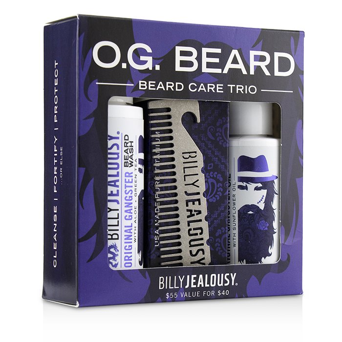 Billy Jealousy O.G. Beard Care Trio Set : 1x Beard Wash 60ml + 1x Beard Oil 60ml + 1x Titanium Comb  3pcsProduct Thumbnail
