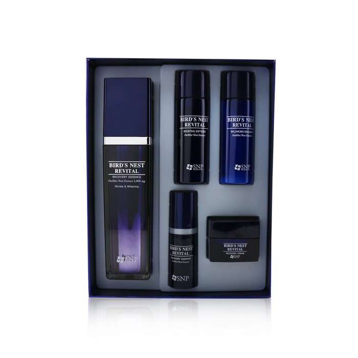 SNP Bird's Nest Revital Recovery Essence Wrinkle & Whitening Special Set: Recovery Essence 50ml, Boosting Softener 31ml, Balancing Emulsion 31ml, Recovery Essence 10ml, Recovery Cream 10g 5pcsProduct Thumbnail