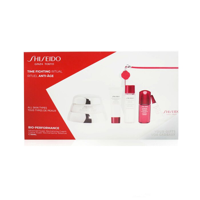 Shiseido Time Fighting Ritual Bio-Performance Advanced Super Revitalizing Cream Set (For All Skin Types): Super Revitalizing Cream 50ml + Cleansing Foam 15ml + Ultimune Concentrate 10ml + Ultimune Eye Concentrate 3ml 5pcs+1pouchProduct Thumbnail