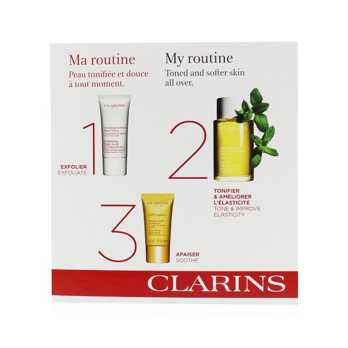 Clarins Set SPA At Home: Aceite Tratamiento Corporal Tónico 100ml + Exfoliante Corporal 30ml + SOS Comfort Mascarilla 15ml 3pcsProduct Thumbnail