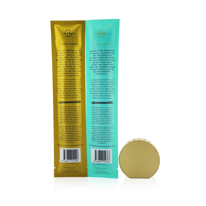 Glasshouse Scent Scene Duo Coffret: Bespoke Metal Vessel + Lost In Amalfi (Sea Mist) Scent Stems + Kyoto In Bloom (Camellia & Lotus) Scent Stems 3pcsProduct Thumbnail