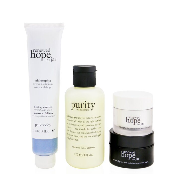 Philosophy Renewed & Grateful 4-Pieces Gift Set: One-Step Facial Cleanser 120ml + Peeling Mousse 75ml + Overnight Moisturizer 15ml + Moisturizer 15ml 4pcsProduct Thumbnail