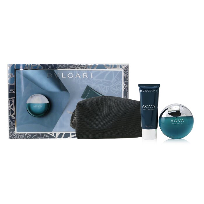Bvlgari Aqva Pour Homme Coffret: Eau De Toilette Spray 100ml/3.4oz + After Shave Balm 100ml/3.4oz + Pouch 2pcs+PouchProduct Thumbnail
