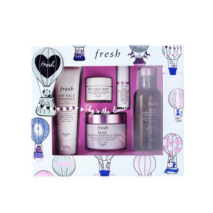Fresh Rose Deep Hydration Ritual Set: 1x Soy Face Cleanser - 50ml/1.6oz + 1x Rose Deep Hydration Face Cream 50ml/1.6oz + 1x Rose Deep Hydration Facial Toner - 100ml/3.3oz + 1x Rose deep Hydration Face Serum - 5ml/0.17oz + 1x Rose Face Mask - 15ml/0.5oz 5pcsProduct Thumbnail
