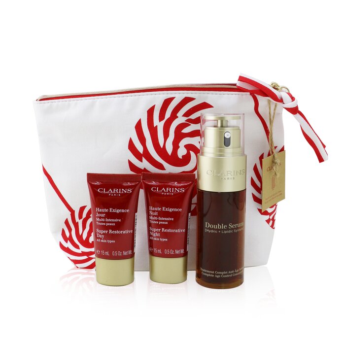 Clarins Double Serum & Super Restorative Collection: Double Serum 50ml+ Super Restorative Day 15ml+ Super Restorative Night 15ml+ Bag - אוסף סרומים 3pcs+1bagProduct Thumbnail