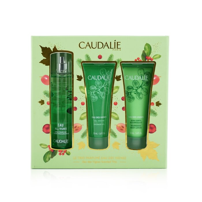 Caudalie Eau Des Vignes Christmas Coffret: Fresh Fragrance Spray 50ml + Shower Gel 50ml + Body Lotion 50ml (Green Line) 3pcsProduct Thumbnail