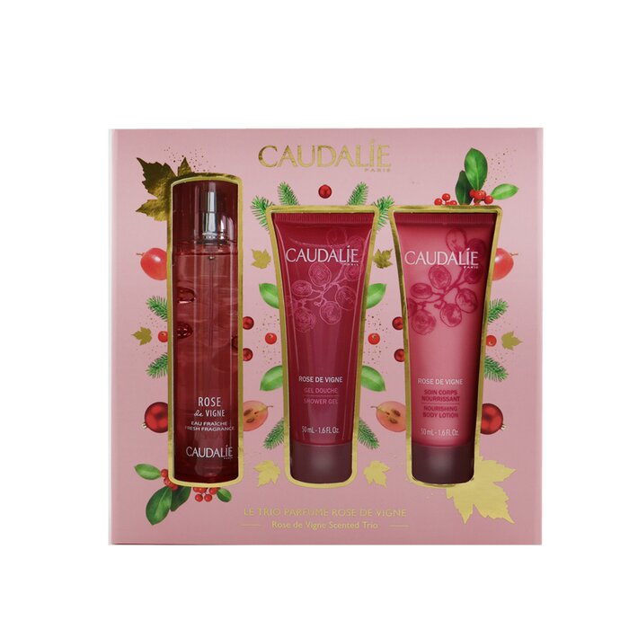 Caudalie Rose De Vigne Christmas Coffret: Fresh Fragrance Spray 50ml + Shower Gel 50ml + Body Lotion 50ml (Pink Line) 3pcsProduct Thumbnail