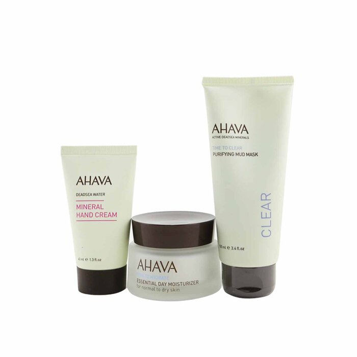 Ahava Everyday Mineral Essentials Set: Essential Day Moisturizer 50 מ&quot;ל+ Purifying Mud Mask 100 מ&quot;ל+ Mineral Hand Cream 40 מ&quot;ל+ תיק 3pcs+1bagProduct Thumbnail