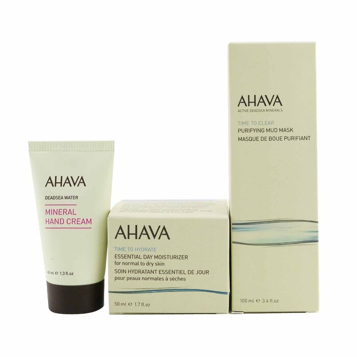 Ahava Everyday Mineral Essentials Set: Essential Day Moisturizer 50 מ&quot;ל+ Purifying Mud Mask 100 מ&quot;ל+ Mineral Hand Cream 40 מ&quot;ל+ תיק 3pcs+1bagProduct Thumbnail