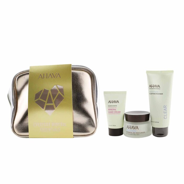 Ahava Everyday Mineral Essentials Set: Essential Day Moisturizer 50 מ&quot;ל+ Purifying Mud Mask 100 מ&quot;ל+ Mineral Hand Cream 40 מ&quot;ל+ תיק 3pcs+1bagProduct Thumbnail