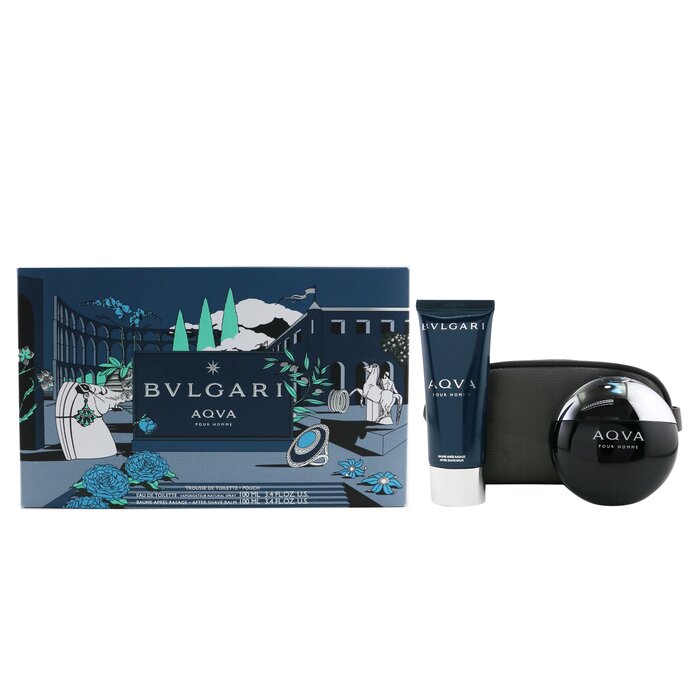 Bvlgari Aqva Pour Homme Coffret: Eau De Toilette Spray 100ml/3.4oz + After Shave Balm 100ml/3.4oz + Pouch 2pcs+PouchProduct Thumbnail